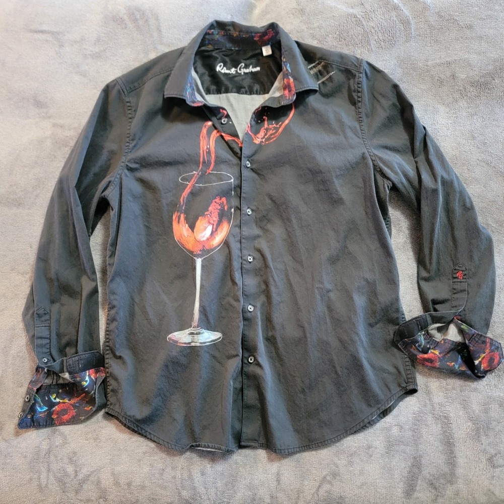 Robert Graham Rare Pouring‎ A Glass Of Wine Men's Long Sleeve Button-Up Shirt XL